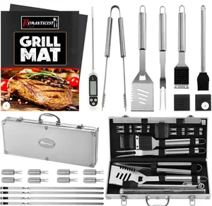 ROMANTICIST BBQ Grill 23pcs Accessories Set with Thermometer in Case Stainless Steel Barbecue Tool Kit for Backyard Camping Father's Day Gift Aluminum kitchen gadgets kitchen items grills