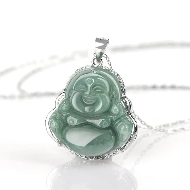 Laughing Buddha Jade Necklace , Lucky Amulet Jewelry for Women Men