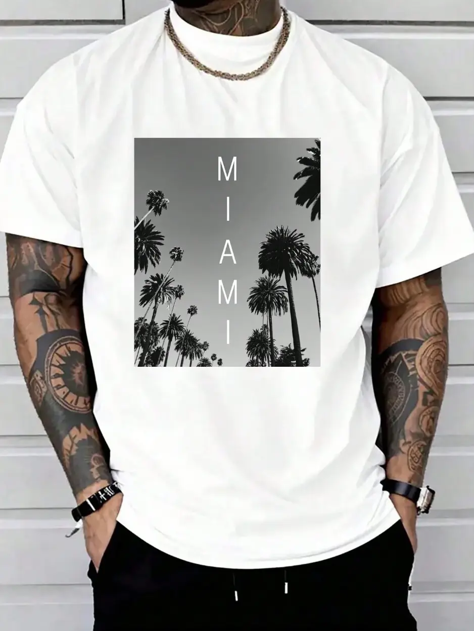 100% Cotton Casual Tshirt Miami Beach T-Shirt South Beach Florida Fl Souvenir Gift Tee T-Shirt Women's Men Graphic Tee