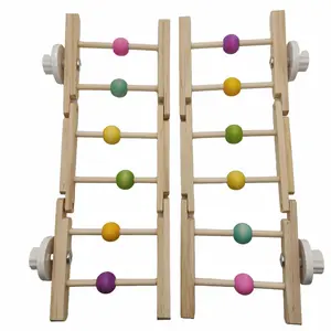 2 Pack Foldable Hardwood Parrot Ladder - 12" Chewable Bird Toy with Food-Grade Dyed Beads, Tri-Section Design & Hand-Twist Nuts for Conures, Cockatiels, Lovebirds (4" Wide) bird supply run water coop swing Chicken Accessories Set Multi-Layer Playstand Gym