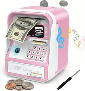 Electronic Piggy Bank for Kids, Password Code Lock & Fingerprint Unlock ATM Money Bank for Real Money, Children Cash Coin Bank Safe Cash Coin Can Toy, Mini ATM Bank for Boys Girls 3 4 5 6 7 8 9 10 11 12 Year Old, Christmas Birthday Gifts, Black/Pink