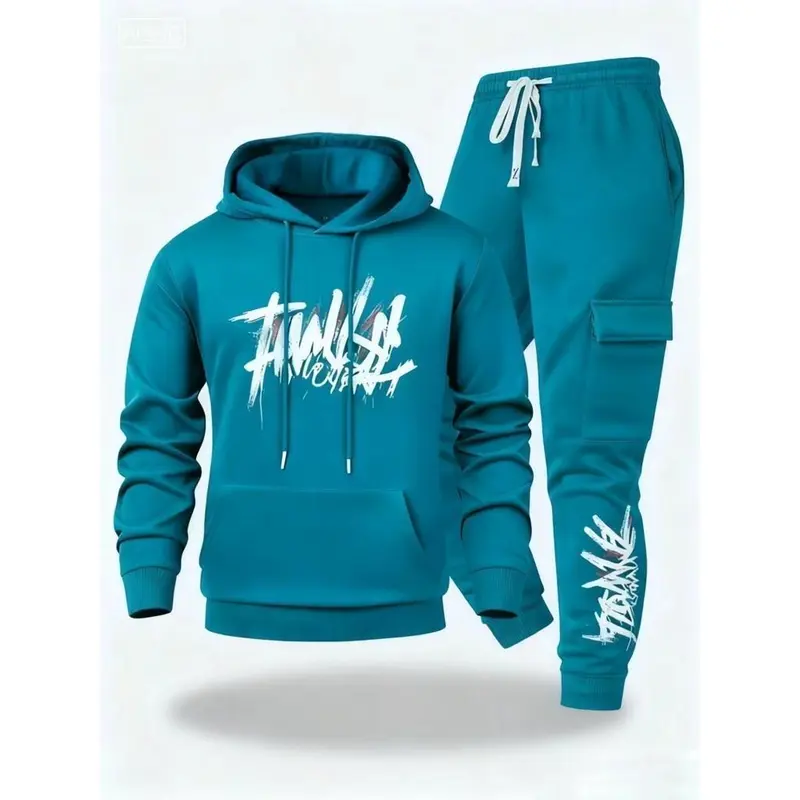 Men's Fleece Lined Tracksuit Set - Black Zipper Hoodie & Jogger