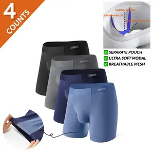 4 Packs Separatec Men’s Separate Pouch Modal Boxer Briefs, Breathable Mesh, Seamless Waistband, Ideal for Active Wear