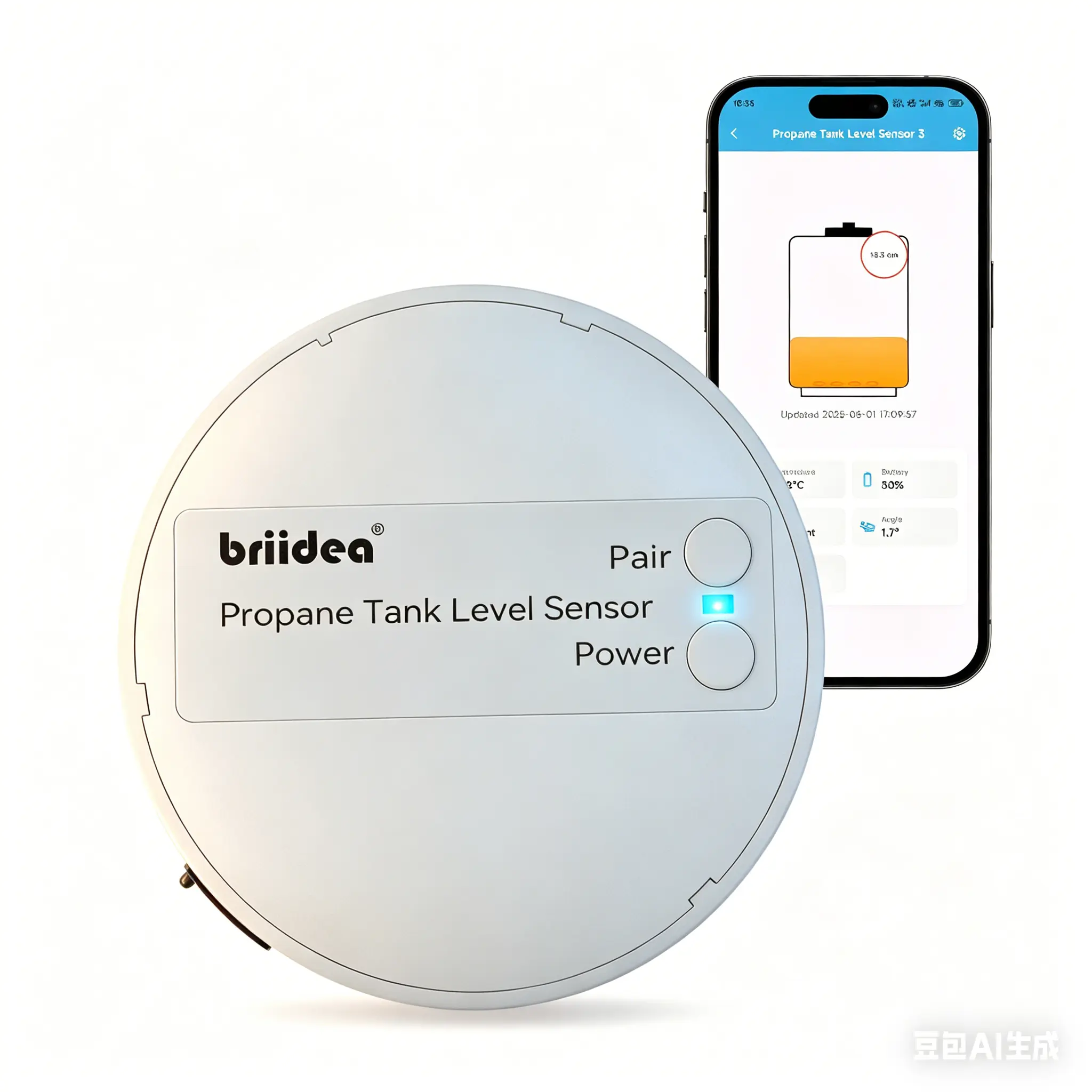 Briidea Bluetooth Propane Tank Gauge - Rechargeable Wireless Fuel Level Sensor with Nano Silicon Pad, Magnetic Installation, Long-Life Battery, Smart App Control (Patent Pending, 0.12-39.37 in, Metal/Aluminum Compatible) for RV Owners, Boat, Restaurant, B