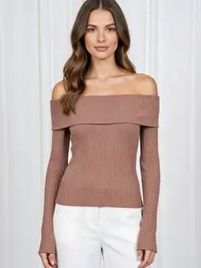 Long Sleeve Off Shoulder Sweater Rib top