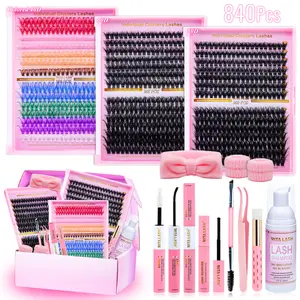 RITALASH 840Pcs Lash Clusters Kit Bulk Packs False Eyelash Extensions D Curl Wispy Individual Fake Eyelashes, Volume Studio Effect, Colorfued Individual Lashes, Wholesale Large Pack with Glue&Seal | Tweezers | Removers | Cleanser