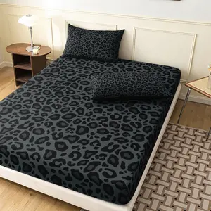 3Pcs Dark Grey Leopard Fitted Sheet Set, Modern Cheetah Print Bedding Set, Neutral Wild Animal Pattern Bed Sheet with 2 Pillowcases (Pillow Not Included) For All Season