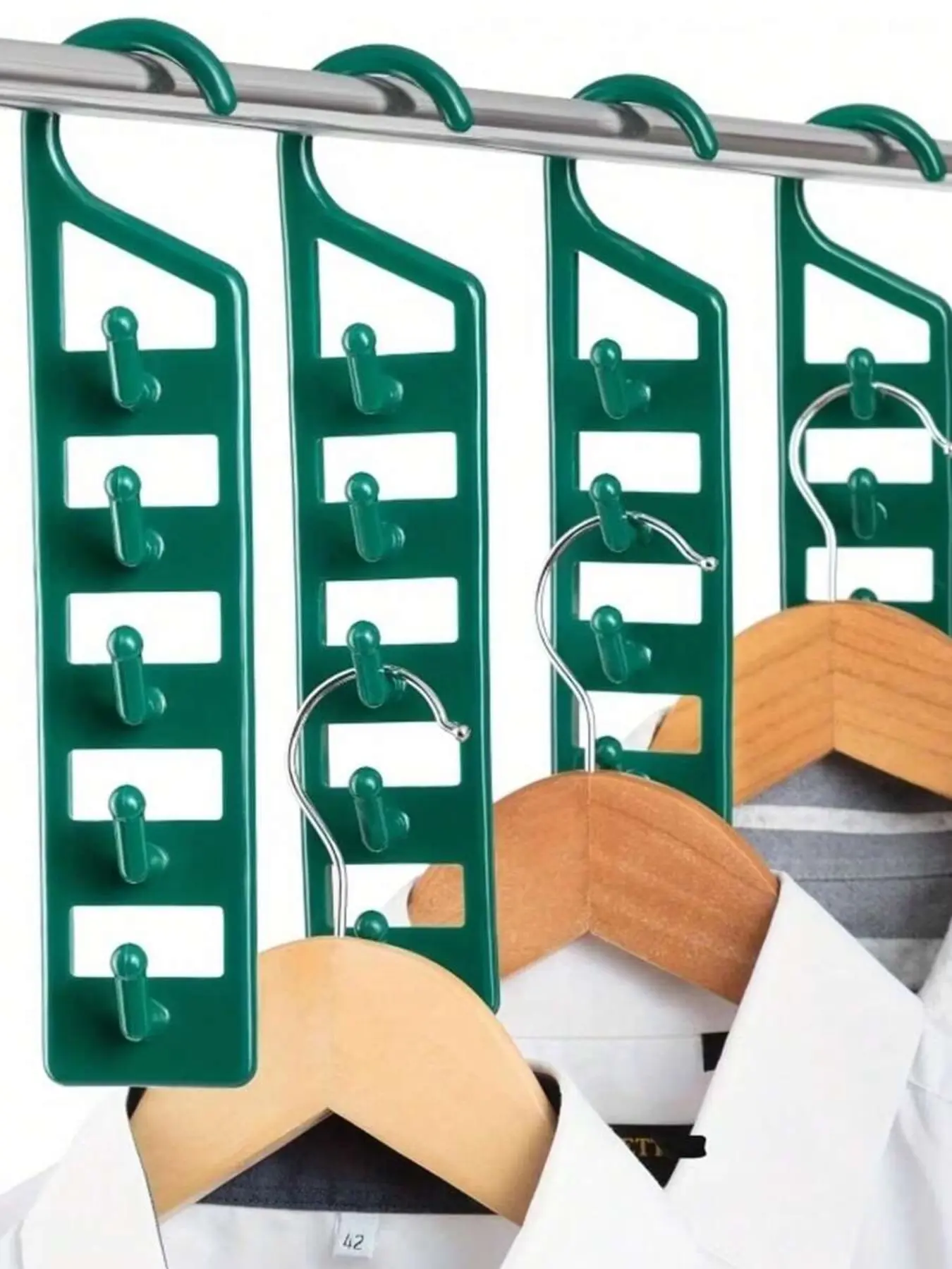 1 space-saving closet hook rack, hooks, travel hooks, storage hooks, hanging hooks, Purse Hook - durable green plastic organizer - maximize closet space for clothes, belts, scarves, and accessories, perfect for dorms