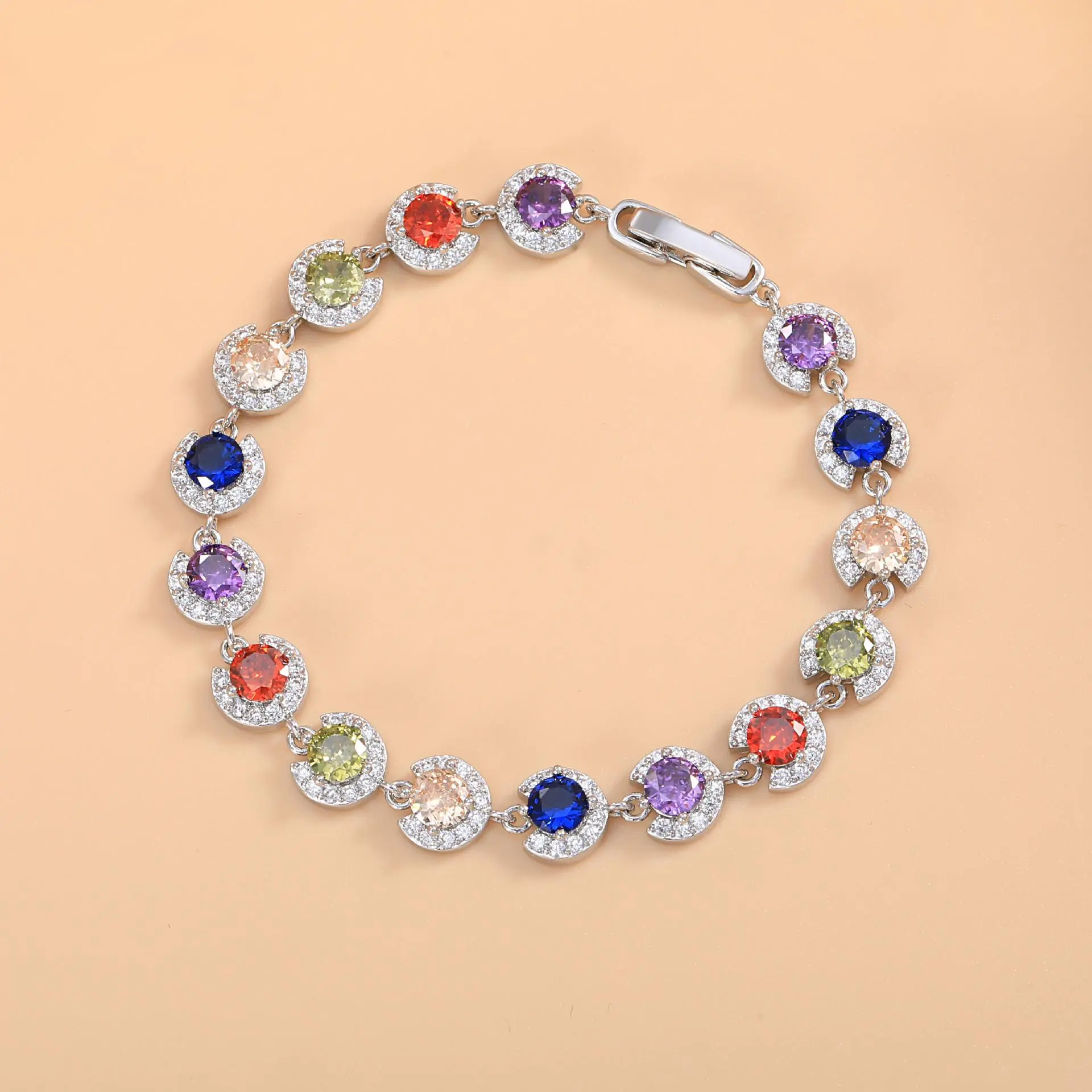 Elegant Multicolored Bracelet for Women, Cubic Zirconia Eternity Jewelry, Versatile Holiday Gift for Valentine's Day Engagement elegant minimalist bangle high quality everyday jewelry adjustment tool luxury gift trendy fashionable accessory