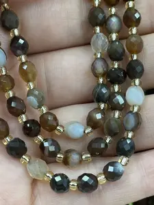 23pcs Natural Stone Beads Coffee Stripe Agate Beads Cut Surface Rice Beads Loose Spacing Spacer for Jewelry Making DIY Accessories