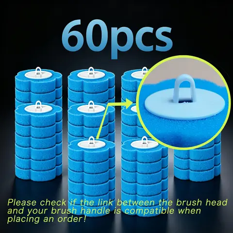 60-Pack Blue Disposable Toilet Brush Heads - Toilet Bowl Cleaners, Sponge Toss Refills, Deep Cleaning No Dead Corners, Stubborn Stain Remover, Bathroom Hygiene Cleaning Supplies, 60pcs Blue Ocean Refills