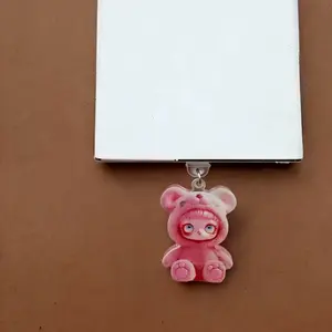 2D Cute Pink Cartoon Bear Girl Acrylic Phone Dust Plug Charm Phone Decoration Phone Accessories, Compatible with Type-C iPhones Android Tablets iPads AirPods Charging Port Decor Gift