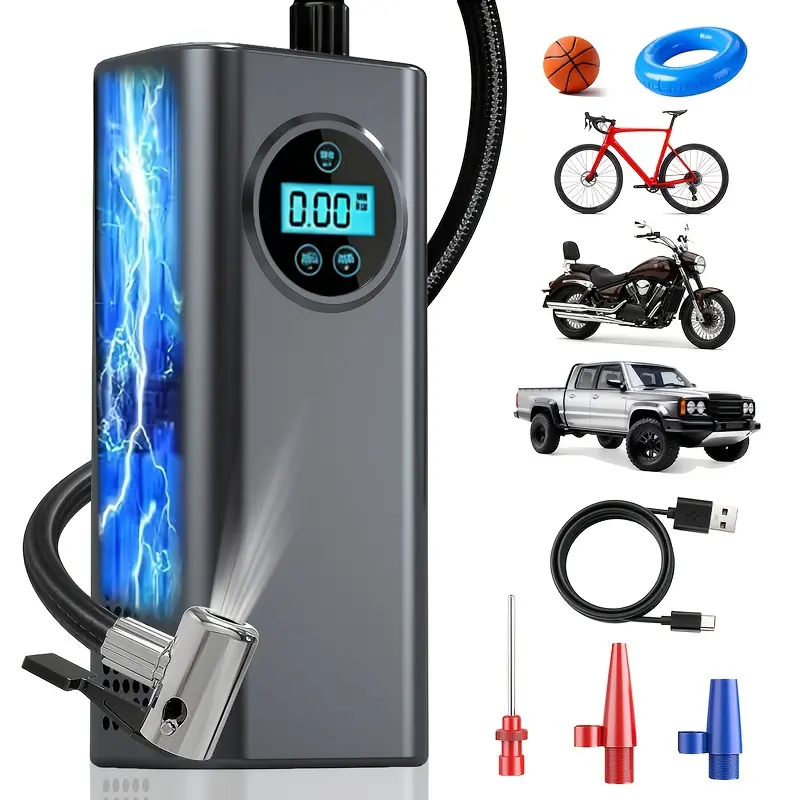 Portable Air Compressor with USB Charging and Multiple Nozzles for Sports Equipment and Vehicles