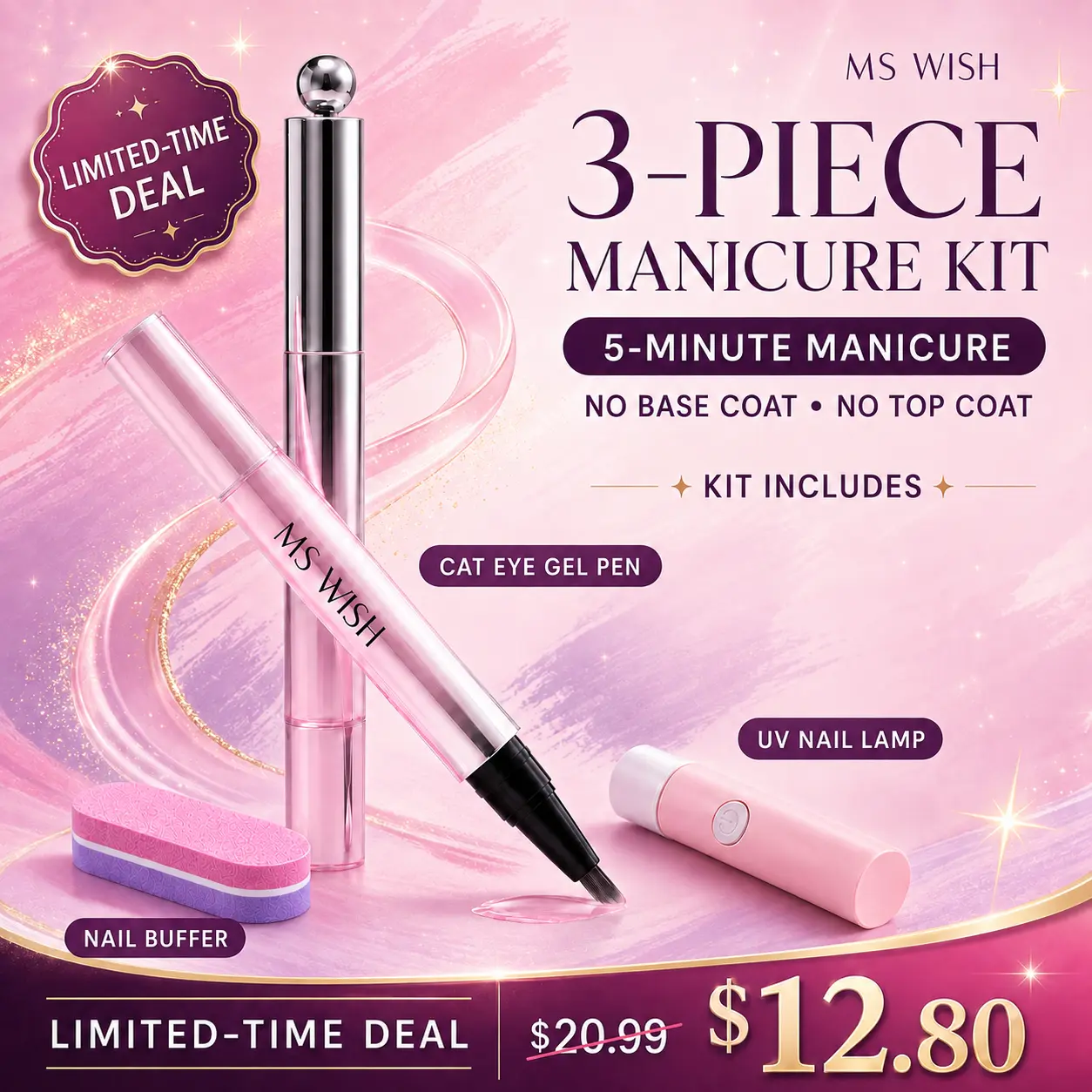 Cat Eye Gel Nail Polish Pen Kit with Magnet & UV LED Lamp, Easy-Apply Jelly Magnetic Gel Pen with Nail File and Nail Art Tool, DIY Manicure Set for Beginners