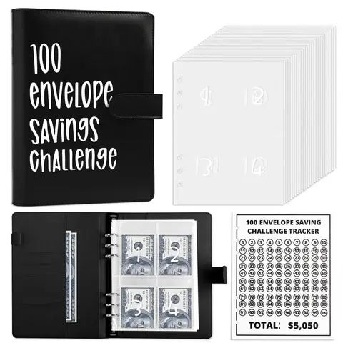 A5 Size Envelope Savings Binder - Budget Planner Notebook with 100 Envelopes, Money Saving Challenge Tool for Individuals to Save $5,050, Savings Tracker Organizer