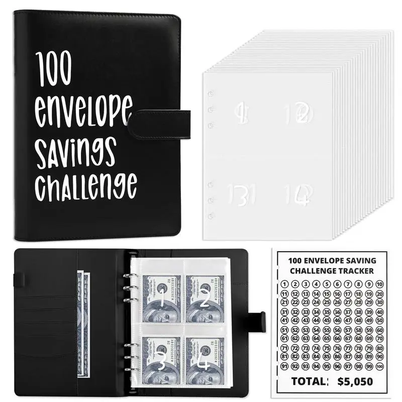 100 Envelopes Money Saving Challenge Binder, Budget Binder Savings Challenges Book with Cash Envelopes, A5 Budget Planner Book to Save $5,050