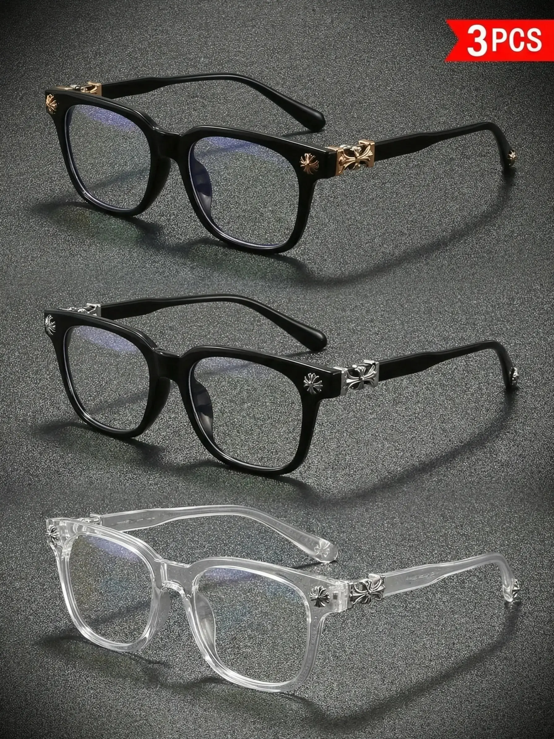 3 Pairs Unisex Square Blue Light Glasses - Lightweight Retro Computer Eyeglasses with Trendy PC Frames