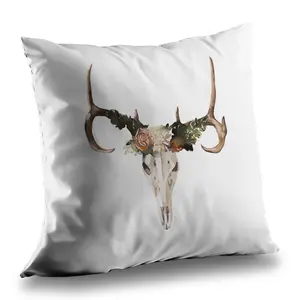 360 Stand Decorative Cushion Insert, 14x14 in Polyester Poly Twill Throw Pillow Insert with Deer Skull & Flower Design for Living Room, Polyester Insert