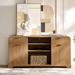 HULALA HOME Modern Storage Cabinet with Drawers and Doors, Wood TV Stand Console with Open Shelf and Cable Management, HULALA HOME Sideboard Media Cabinet for Living Room Entertainment Center Organizer