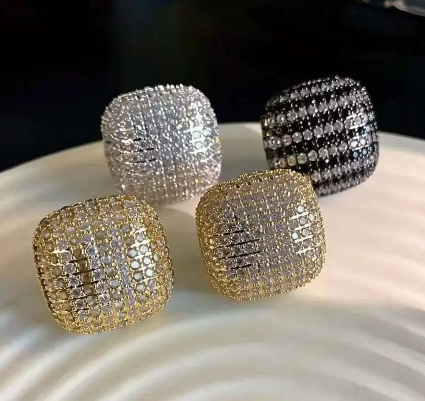 Women’s 925 Sterling Silver Post Pavé Cubic Zirconia Square Stud Earrings - 1.8 cm Sparkling Cushion, 5 Color Options, Tarnish-Free Hypoallergenic Flat Back, Elegant Jewelry Gift for Her (1 Pair Earrings, 1 Jewelry Gift Box) gold zircon men's style trendy