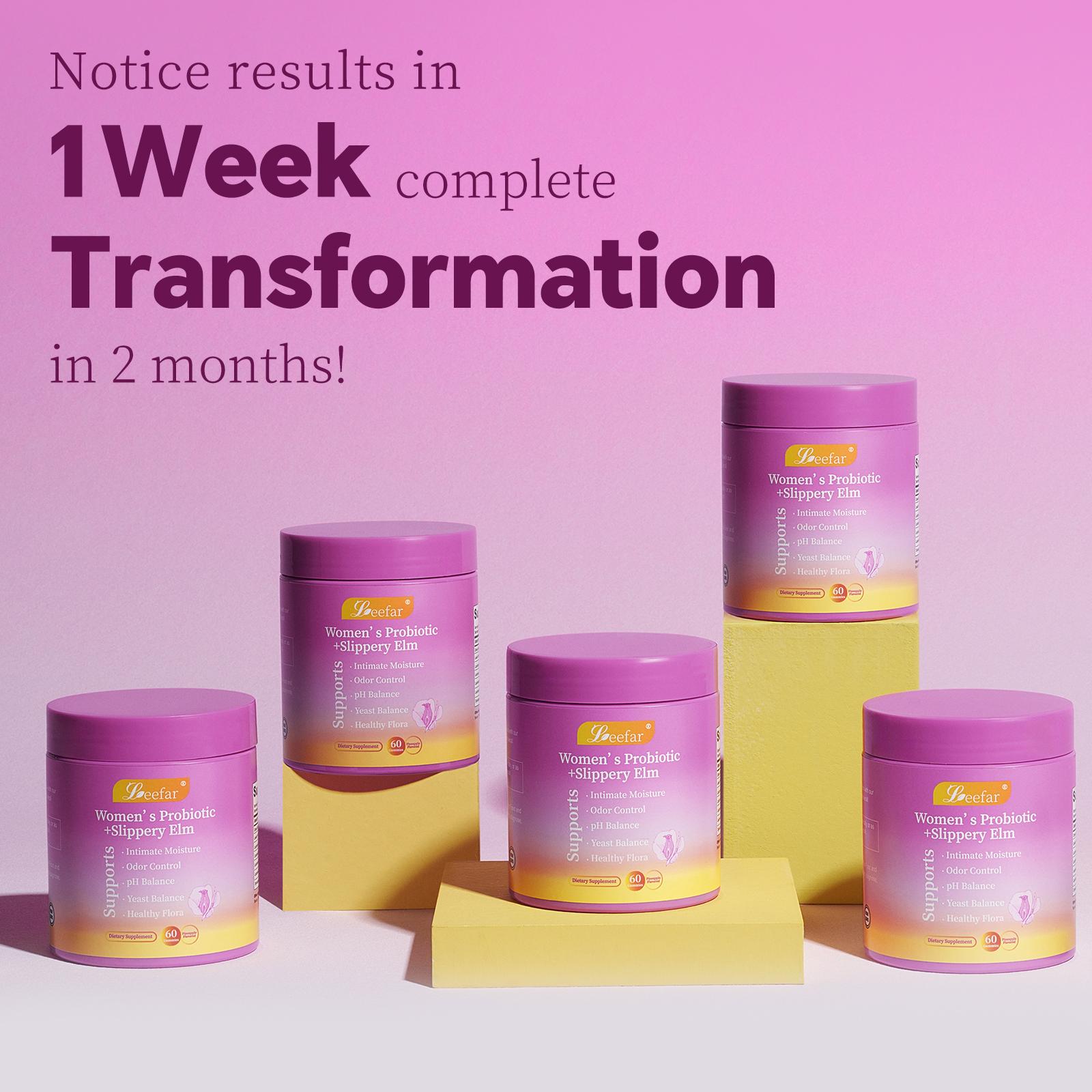 LEEFAR Her Juicy  Feminine Probiotics Gummies- All in One Solution with Slippery Elm and Prebiotics&Lactobacillus Probiotic Blend for Women’s pH Balance and Dryness - Hawaiian Pineapple Women Gummies 60 Count Healthcare Dietary