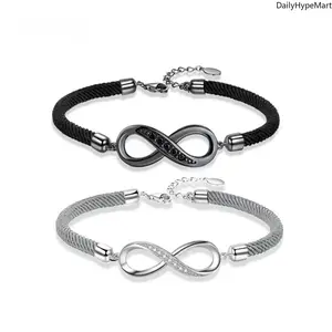 Couple's Infinity Symbol Rope Bracelet, Premium Copper Zirconia Jewelry for Gift