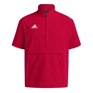 adidas Mens Coach Short Sleeve 14 Quarter Zip Athletic Outerwear Casual - Red