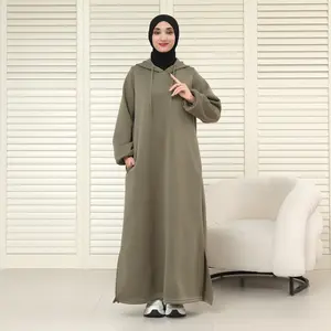 Winter Hoodie Abaya Dress with Pockets Fleece-Lined Wrinkle-Resistant Modest Wear for Women NCA012 100% Polyester Soft Brushed Lining Drawstring Hood Functional Side Pockets Loose Fit SpringStatements