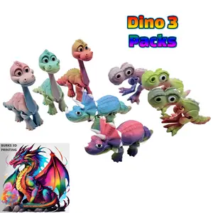 Dinosaur 3Pack Triceratops, Brachiosaurus, & T-Rex Surprise Colors and Glow in the Dark Option, 3D Printed Articulating Tales and Legs, Perfect Desk Fidget Gift for Men or Women