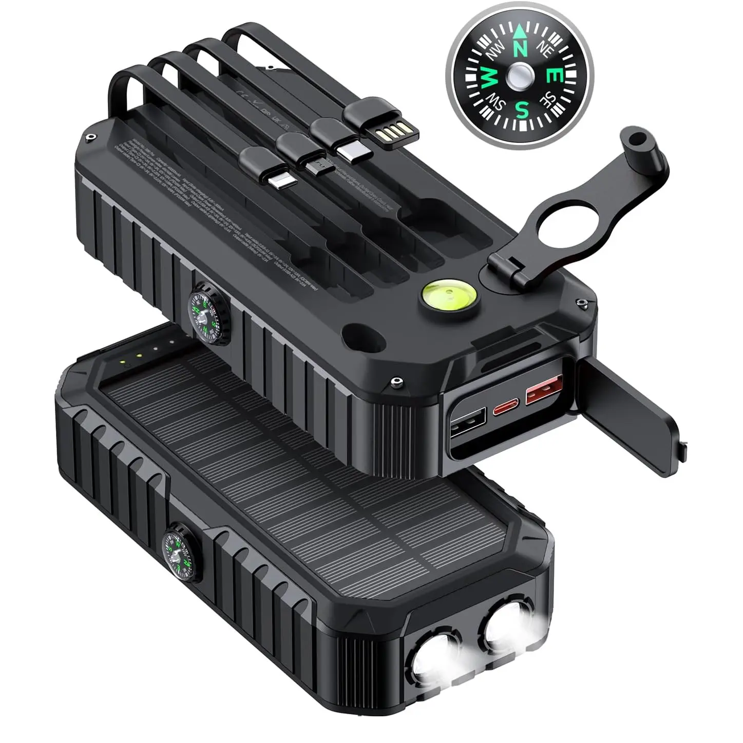 40000mAh Solar Charger Power Bank Built in 4 Cables and Hand Crank, Portable Charger 22.5W Fast Charger 6 Outputs & 4 Inputs External Battery Pack with Bright Flashlight and Compass, for travel tiktokshopbacktoschool