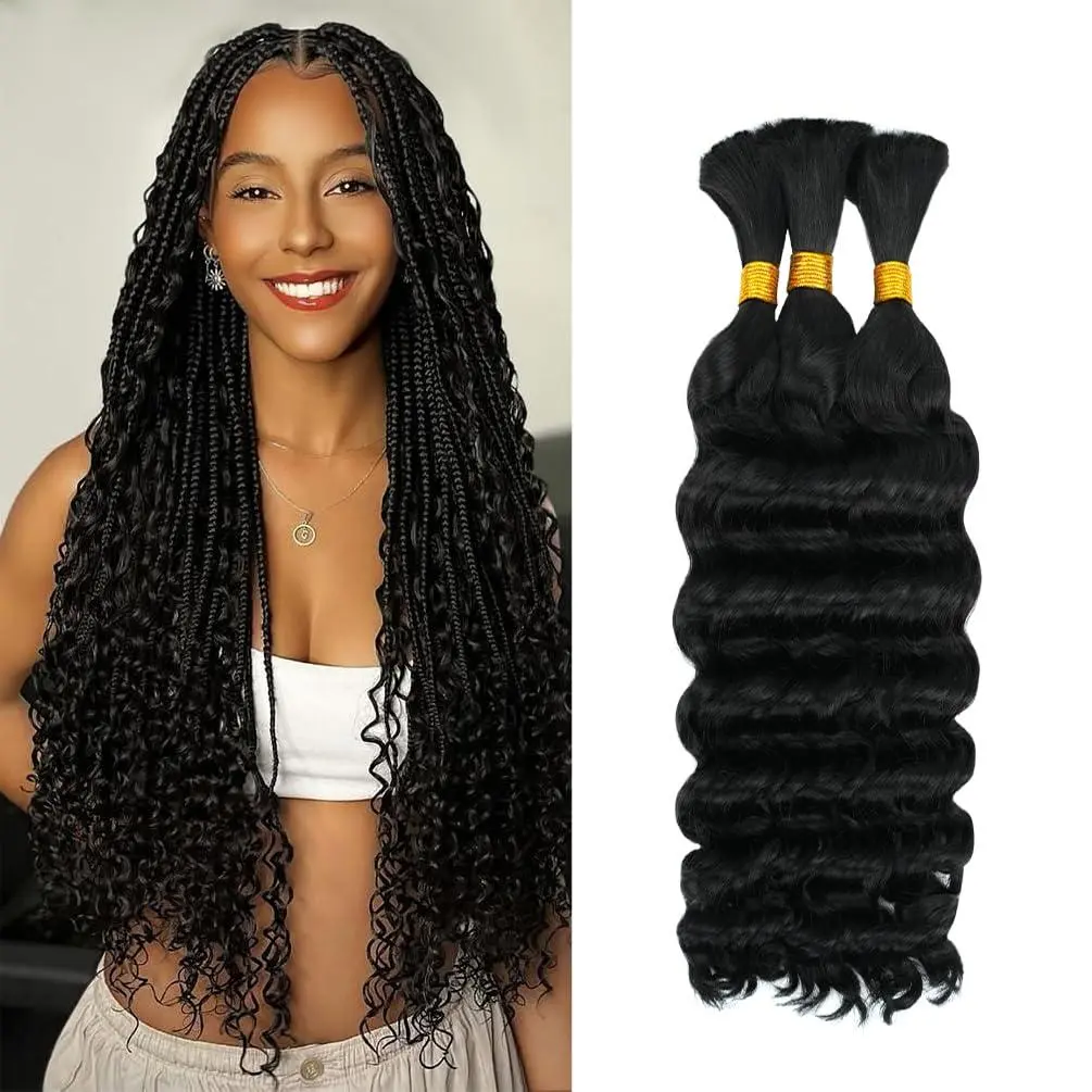 GK Human Braiding Hair, Boho Braids Human Hair 1 Bundle 100g 18 Inch Deep Water Wave Bulk Human Hair for Braiding No Weft 12A Curly Human Hair Extensions for Wet and Wavy Braiding Hair
