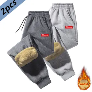 2 Pack Men's Winter Fleece Lined Sweatpants - Thick Sherpa Fleece Lining, Ankle-Length Warm Pants, Suitable for Outdoor Sports, Running, Mountaineering, Hiking, Travel Clothing - Windproof Exercise Pants for Cold Weather