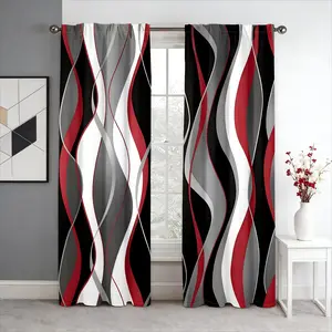 Modern Simple Light Curtain Set, Wave Art Print, 2 Pieces Bedroom Living Room Home Decor, All Seasons Drapes