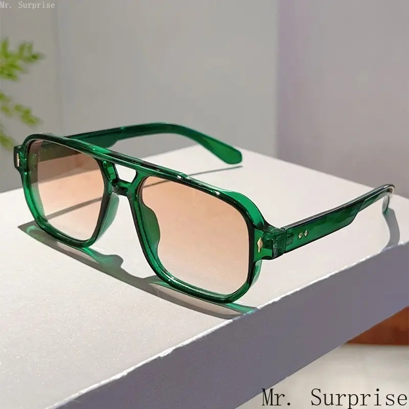 Small Retro Aviator Sunglasses in Black, Double Bridge Statement Frame with Transparent Temples and Arrow Rivets, Gradient Gray Lenses, Statement Frame Glasses, Small Frame