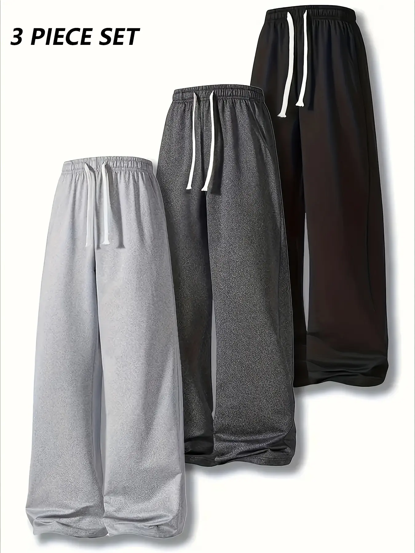 Men’s Loose-Fit Casual Sweatpants - Comfy Loose Men's Pants, Stretch Polyester Knit Fabric, Elastic Waistband with Drawstring, Long Pants for Spring, Autumn, Comfy Men's Pants