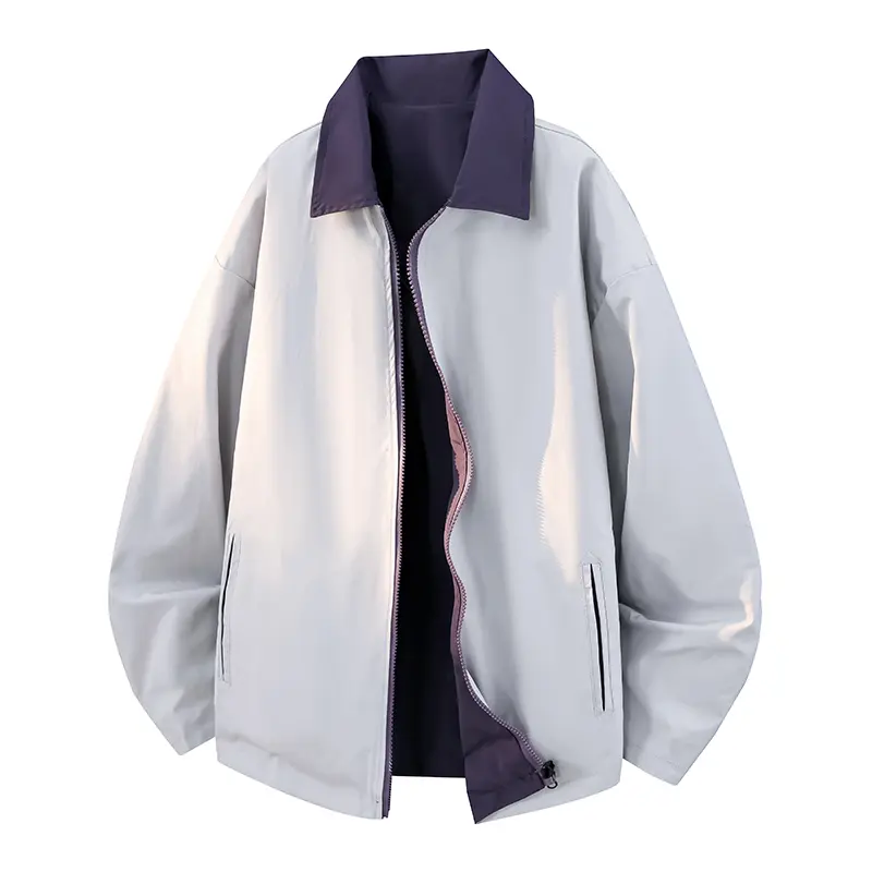 Men's and women's four-season reversible color-blocked collar coach jacket, breathable, windproof, loose-fitting zippered jacket