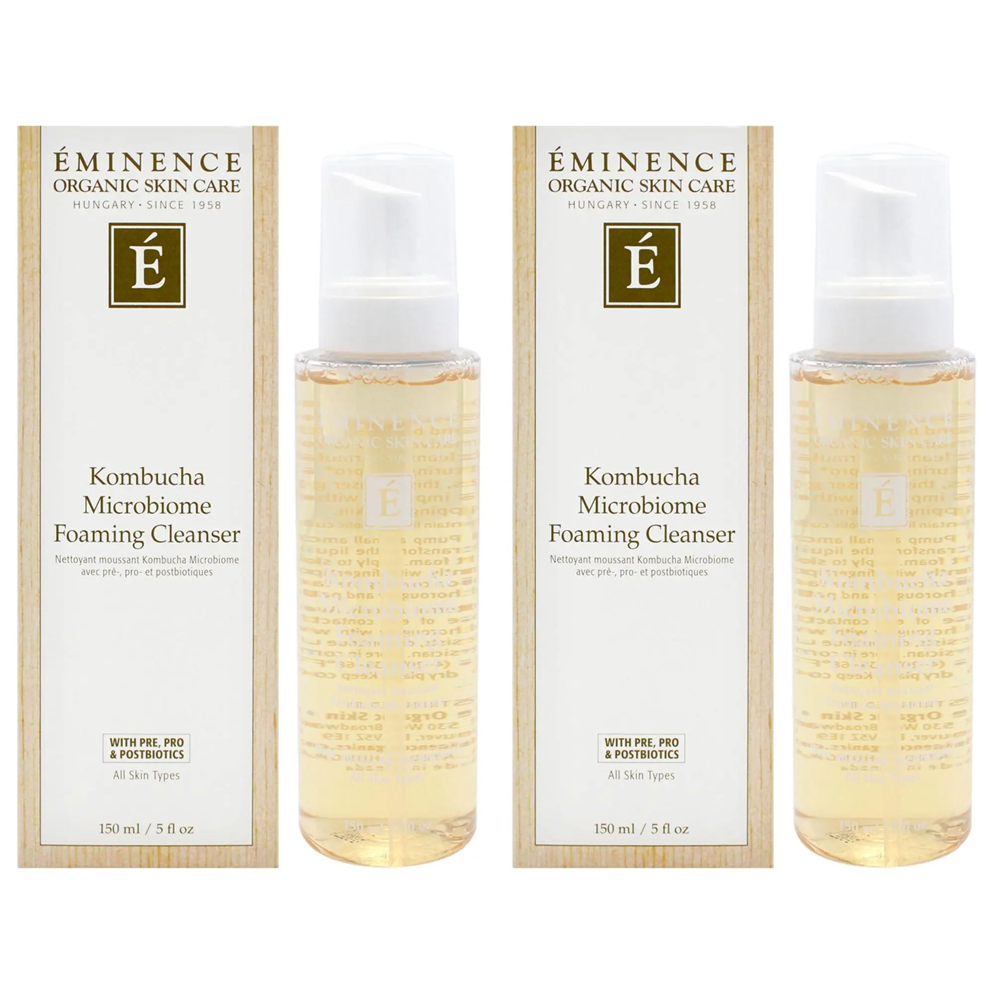 Eminence Unisex Organic Kombucha Microbiome Foaming Facial Cleanser - 5 fl oz, All Skin Types, Pack of 2 (Face Care Products)
