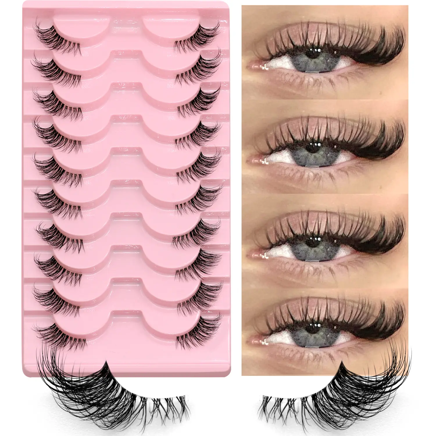 GROINNEYA Half Lashes, Soft Natural Clear-Band Lashes, Beginner Friendly Lashes, Vivid Lashes, Natural-Look Faux Mink Wispy Eyelash Extension Makeup, Lightweight Cosmetic False Lashes, Eyelash Extensions, Individual False Eyelash, High Quality Eyelashes