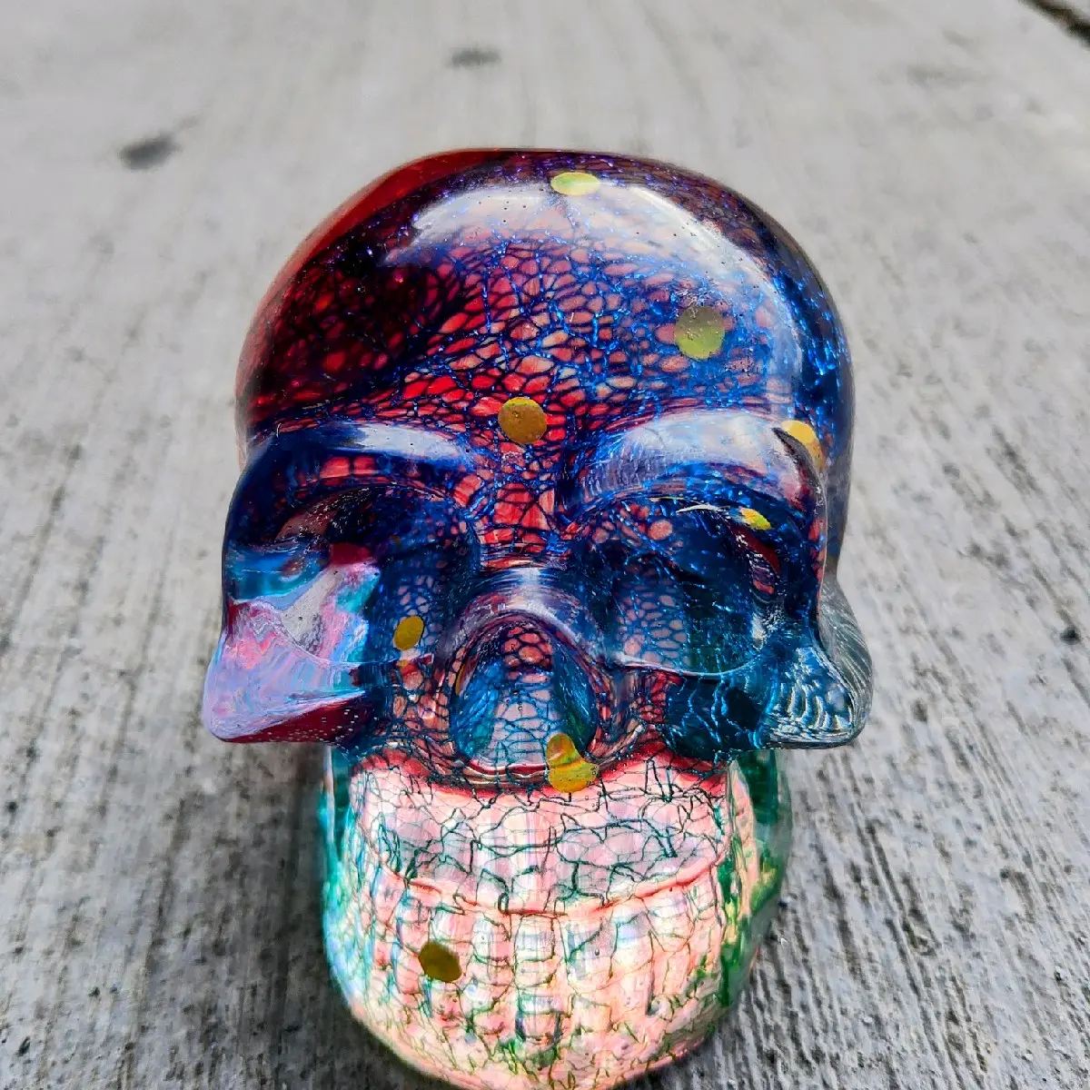 rainbow webbing handmade resin skull