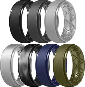 Arc Ergonomic Breathable Design, Silicone Rings Mens with Half Sizes,  /  Rubber Wedding Bands, 8.5mm Wide-2mm Thick