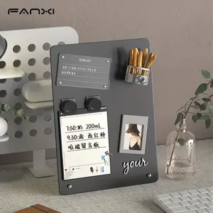Magnetic Bulletin Board with Stand, Magnetic Board for Tabletop with 4 Magnetic Clamp, Metal Board for Magnets Display,  Black, Office Desk Accessories