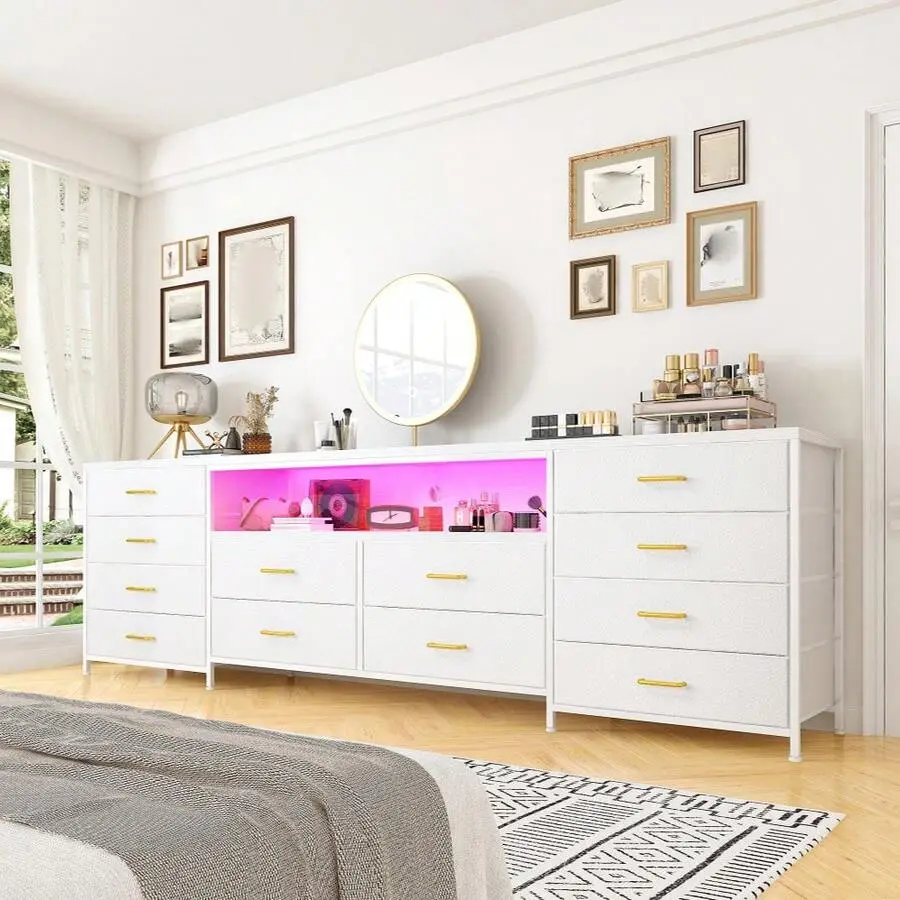 63 Inch Wide TV Stand Dresser for 65/70/75 Inch TV, Entertainment Center  with LED