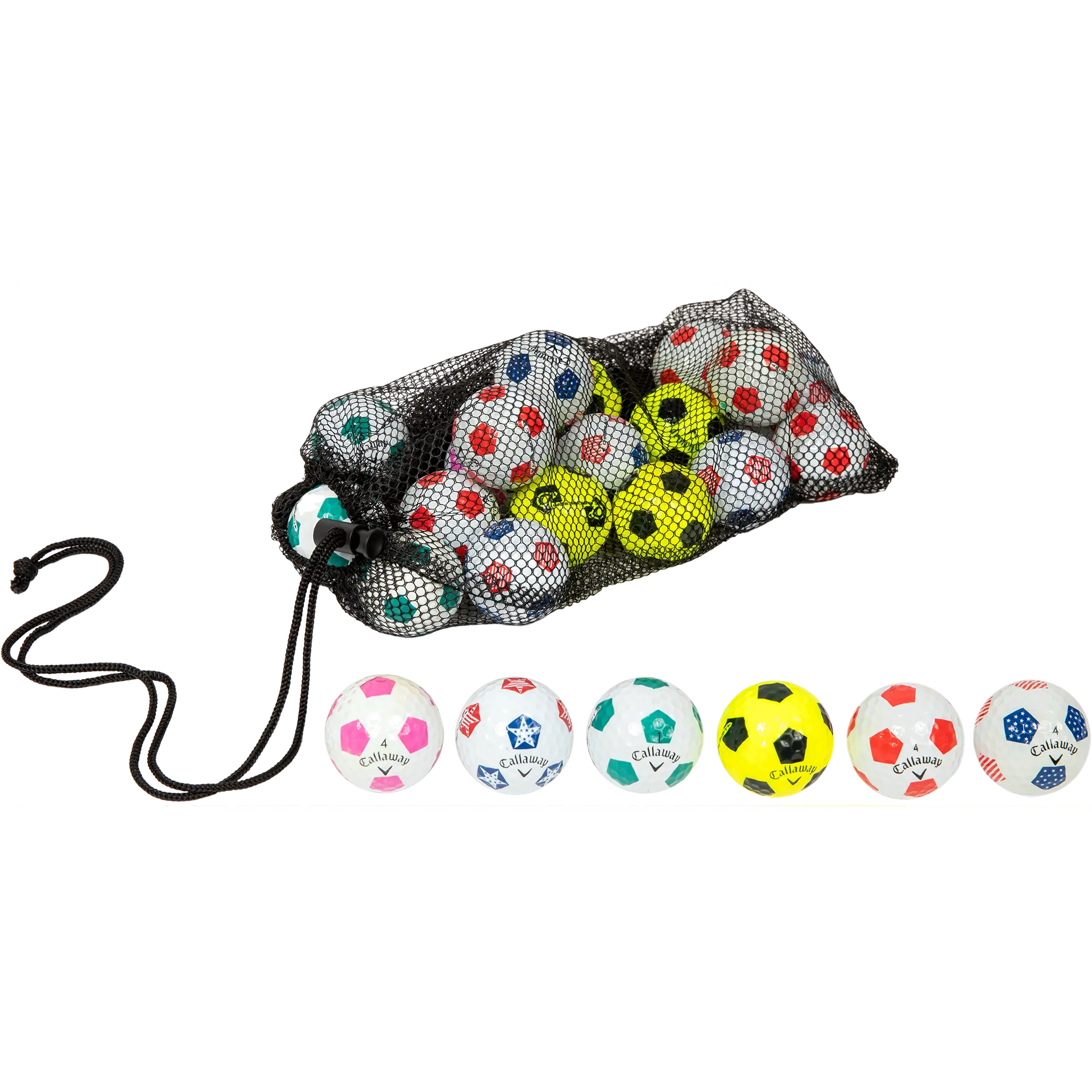 Recycled Callaway Soccer Golf Balls in Mesh Bag Recycled Callaway Soccer Golf Balls in Mesh Bag