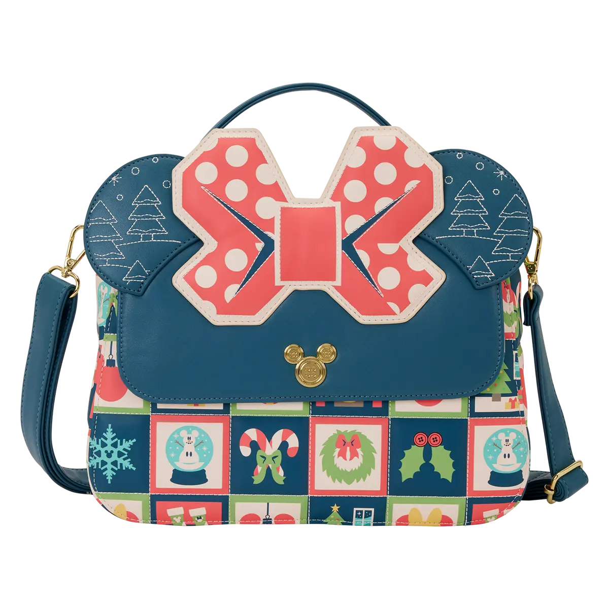 Loungefly Disney Minnie Mouse Women's Holiday Crossbody Bag, Quilted Faux Leather Handbag with Applique Ears & Bow, Handbag Crossbody Bag, Casual Trendy Purse, Cute Shoulder Bag, Fashion Crossbody Pouch
