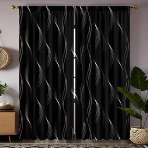 2pcThese striped and geometric art print curtains, in a modern black style, make a perfect gift for friends and are suitable for home decor in dormitories, bedrooms, living rooms, kitchens, dining rooms, studies, cafes, hotel apartments, and other spaces