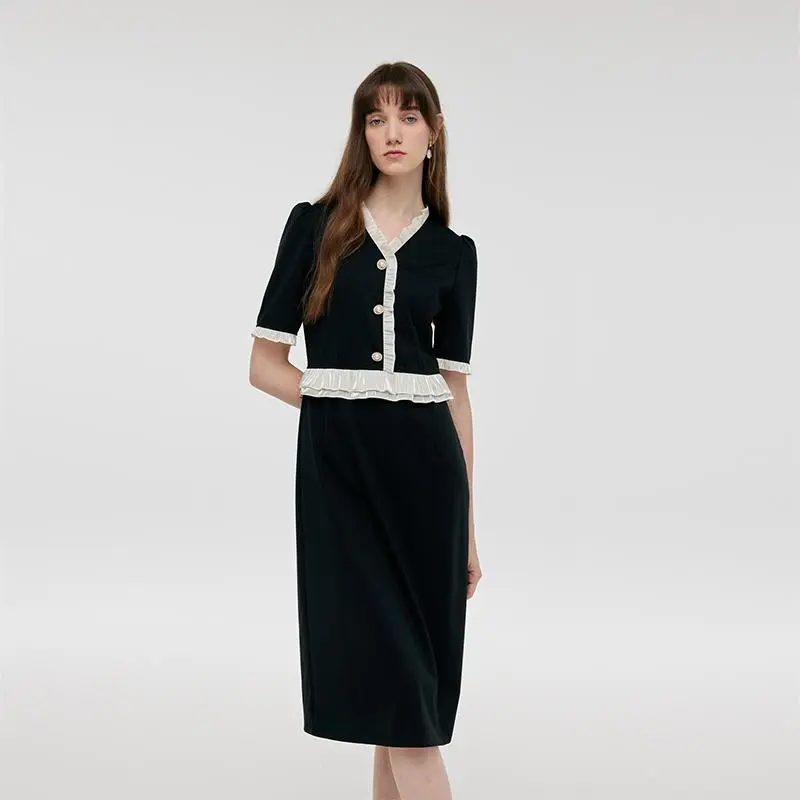 Ruffle Patchwork Women Midi Dress Casual Fit Womenswear Lingerie