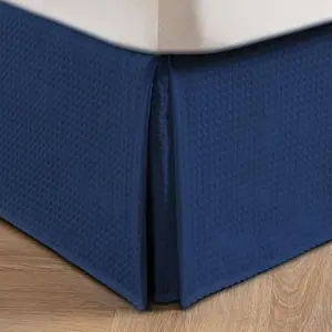 MIYE Pleated Waffle Weave Bed Skirt, Tailored Dust Ruffle 16 Inch Drop, Machine Washable (Navy Blue, Queen - 16" Drop)