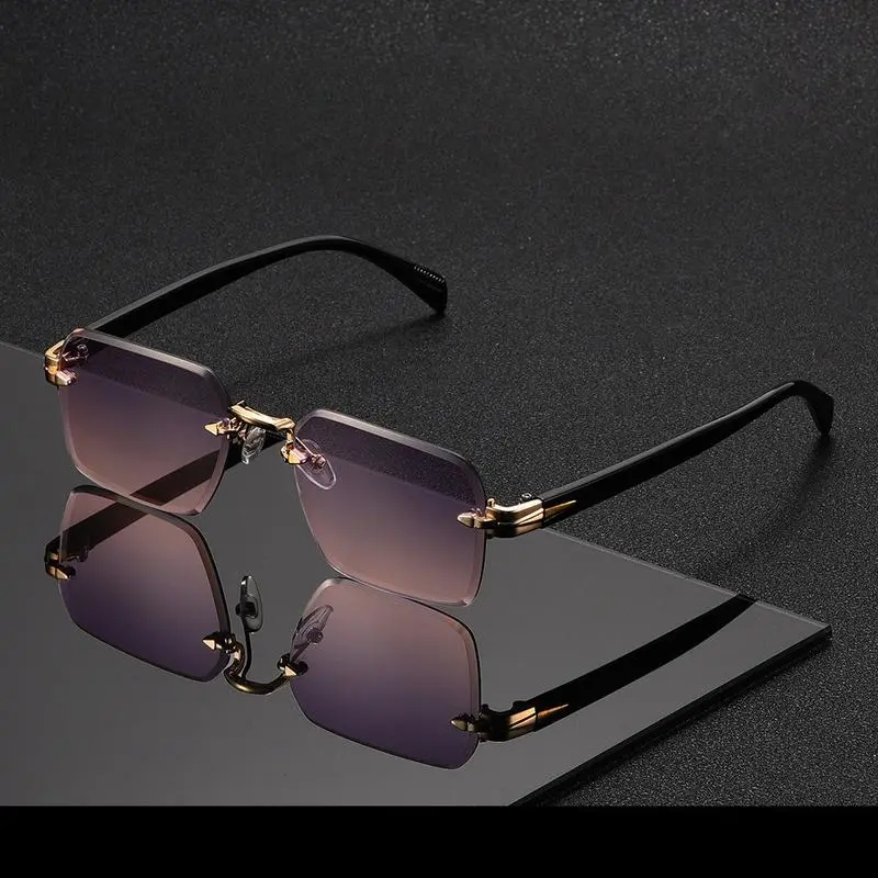 Vintage Rectangle Shades, Unisex High Quality Rimless Sunglasses with a Silver-Tone Frame and Blue Light Blocking Tinted Lenses, High Quality Sunglasses, Tinted Lenses Sunglasses, Tinted Glass
