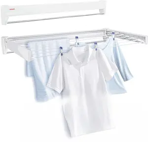 Leifheit Telefix 100 Wall-Mounted Retractable Clothes Drying Rack with 8 Rods