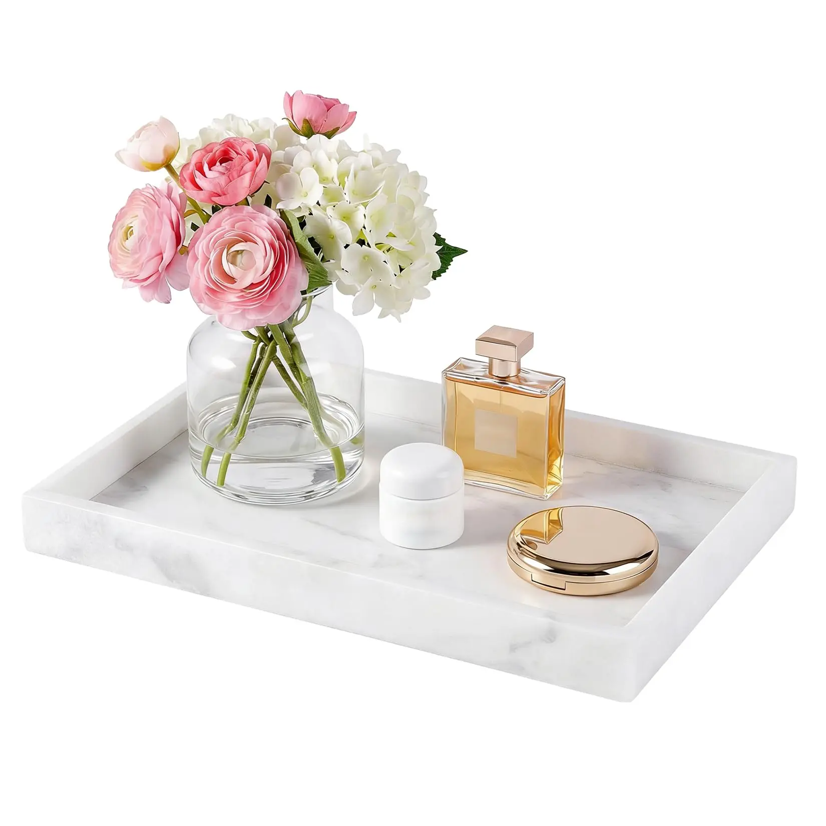 Pure White Marble Vanity Tray – 12x8 Inch Decorative Organizer for Bathroom, Kitchen, or Dresser – Natural Stone Jewelry and Perfume Storage, Non-Ceramic, Modern Home Decor